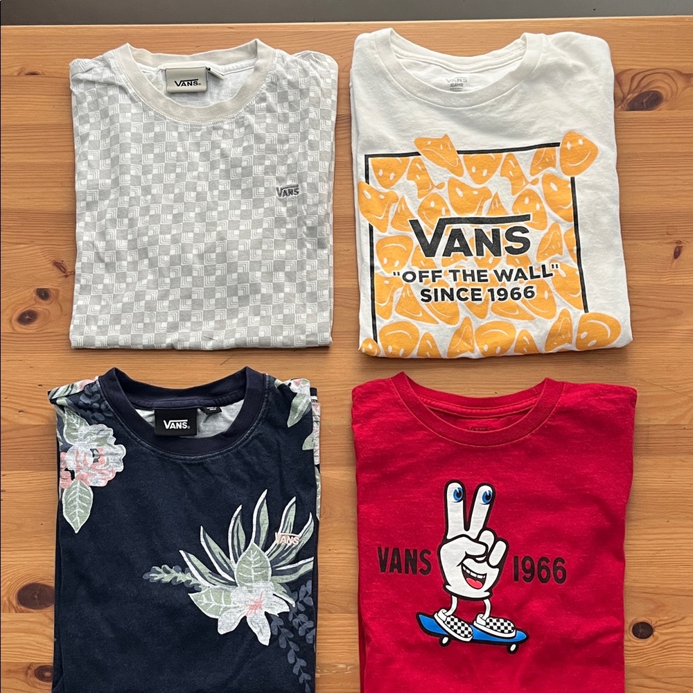 Vans Kids Short Sleeve Tees Bundle - White, Grey, Red and Blue - Youth XL